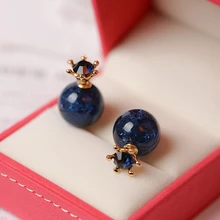 Модные темно-синие серьги-гвоздики, бусины-Короны, женские модные вечерние ювелирные изделия, аксессуары, Двухсторонние серьги CEY027