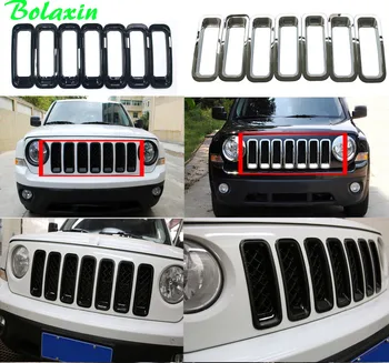 

New Bolaxin ABS Chrome Front mid-Grill Grille Cover Racing Grills Decoration Trims Accessories for 2011-2017 Jeep Patriot - 7PCS