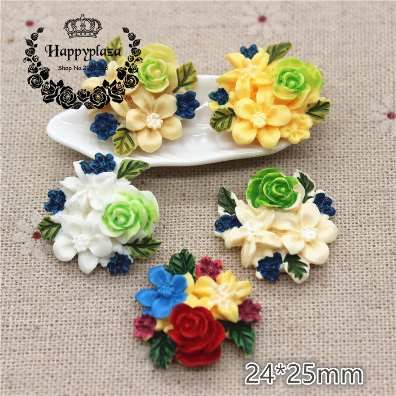 

10pcs 24*25mm Exquisite Hand Painted Resin Flower Flatback Cabochon DIY Jewelry Phone Craft Decoration