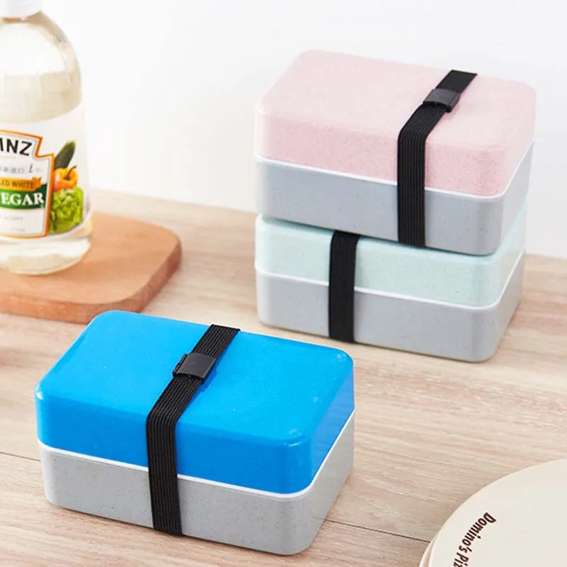 

600ml Oval Lunch Box Double Layer Microwave Japan Bento Box for Kid Food Container Storage Portable School Picnic With Lunch Bag