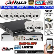 DAHUA 1080 P Встроенный микрофон ИК-сеть камера HAC-HDW1200E-A камера HDCVI 8CH HCVR5108HS-S3 комплект для камеры видеонаблюдения HDD с блоком питания