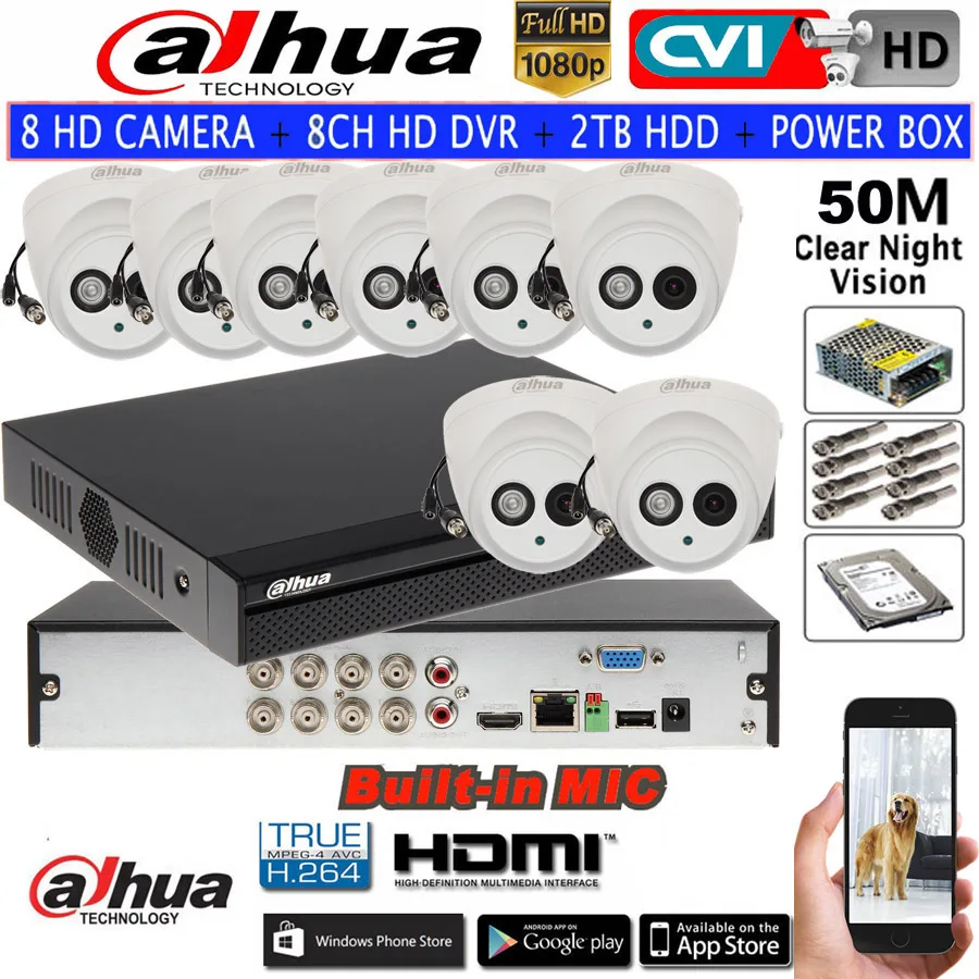  DAHUA 1080 P integrado Mic red IR Domo Cámara HAC-HDW1200E-A HDCVI Cámara 8CH HCVR5108HS-S3 CCTV ki