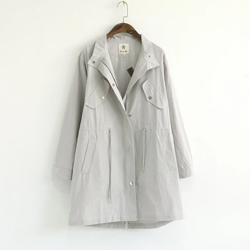 Women Casual Trench Coats Autumn Winter 2017 New Cotton Linen Soft