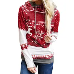 Рождественские Женские кофты новые модные дамы точки Лось Снежинка принтом топы с капюшоном пуловер Блузка sudadera mujer