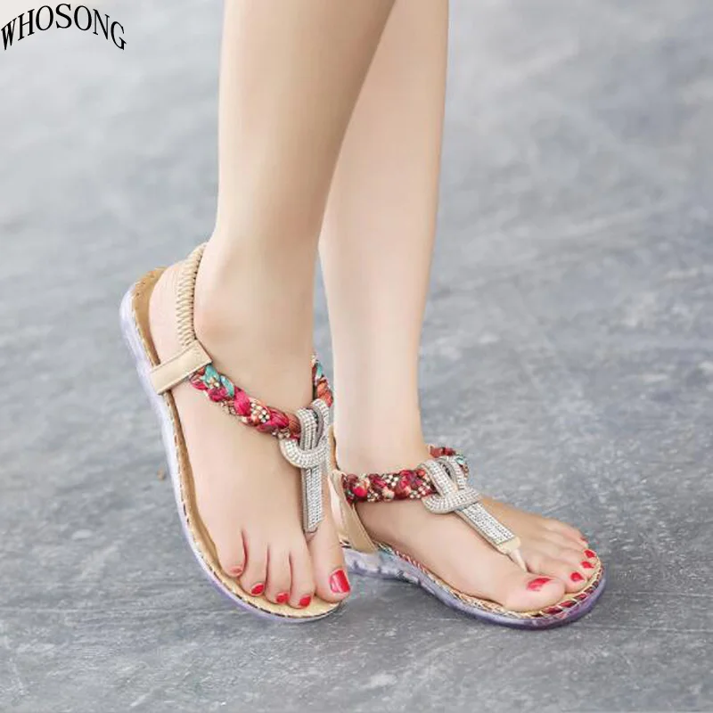

WHOSONG Summer Sandals Women T-strap Flip Flops Thong Sandals Designer Elastic Band Ladies Gladiator Sandal Shoes M57