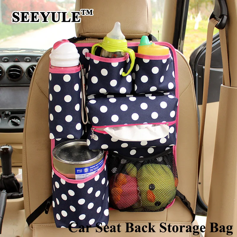 

1pc SEEYULE Cute Car Seat Back Organizer Convenient Cover Baby Storage Bag Feeding Bottle Tissue Umbrella Food Drinks Container