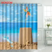 WONZOM Beach Sand Shower Curtain Fabric Bathroom Decor Decoration Cortina De Bano Polyester Blue Ocean Bath Curtain With Hooks WONZOM Beach Sand Shower Curtain Fabric Bathroom Decor Decoration Cortina De Bano Polyester Blue Ocean Bath Curtain With Hooks