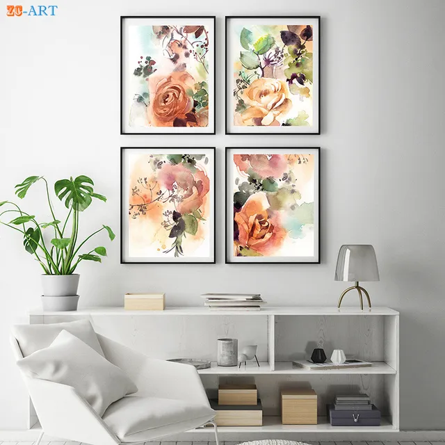 Abstract Pink And Peach Flowers Prints Watercolor Painting Fl Abstract Pink And Peach Flowers Prints Watercolor Painting Fl Wall Art Nursery Canvas S Room Decor Framed