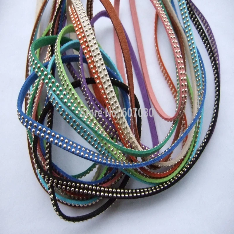 10 Strands 5mm Flat Suede Leather Cord Silver Color Stud (each 95cm long ) Mixed Random 5x1.5mm | Украшения и аксессуары