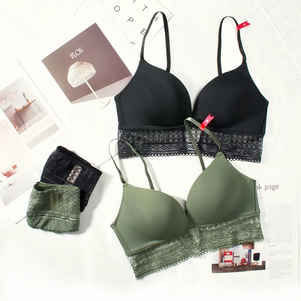 

Wireless intimates set lace bra and panty set women sexy sleep underwear 3 colors comfortable bralette push up female lingerie