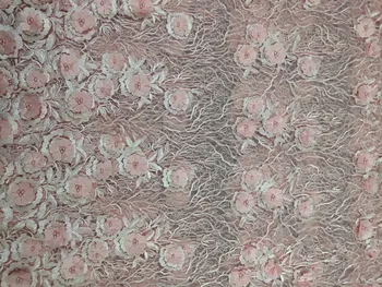 

High Quality 2019 African French Net Lace Fabric Embroidered Nigerian Lace Fabric 5Yards Guipure Cord Lace With Stones Pink