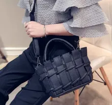 Mode Corée Style Noir Doux PU Sacs À Main En Cuir Gris Petit Tissé Panier Sac Violet Bandoulière Sacs Dames Zipper Sacs À Main
