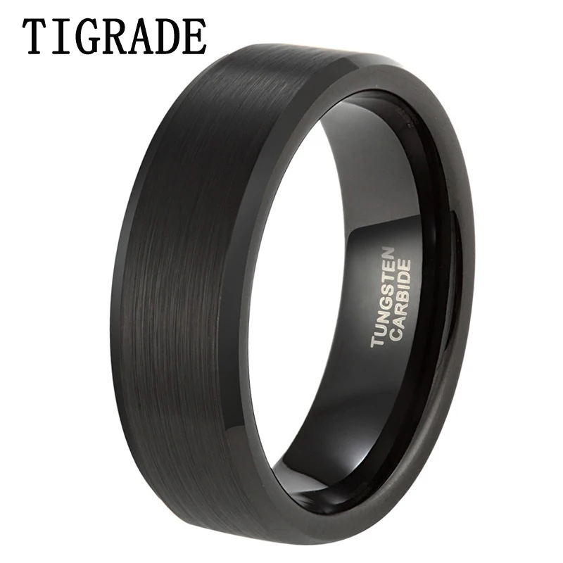 

Black Tungsten Carbide Wedding Band Ring Brushed &Polished Beveled Edges Jewelry8355B