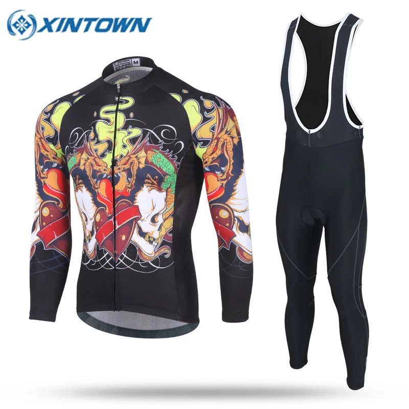 

XINTOWN Spring Autumn Long Sleeve Cycling Jersey Sets 2018 Breathable 3D Padded Cycling Clothings Bicycle Sportswear Black/Blue