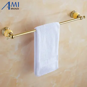 

62 Jade Series Golden Polish Copper With Jade Singel Towel Bar Continental Bathroom Accessories Towel Rack Towel Shelf 50CM