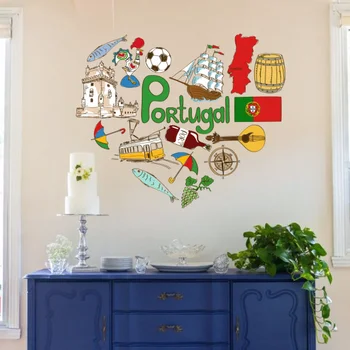 

I Love Portugal Illustration Fashion Wedding Decor Vinyl Waterproof Wall Sticker Bedroom Wallpaper Wall Decal Baby Rooms Decor