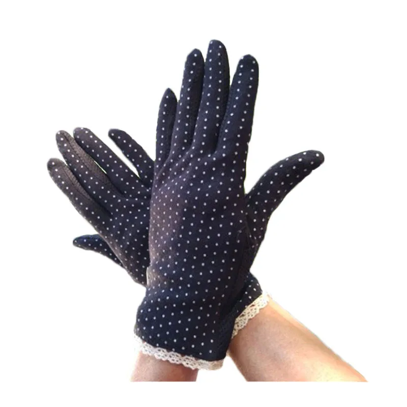 Women Dot Print Cotton Gloves Driving Slip resistant Sunscreen Cotton