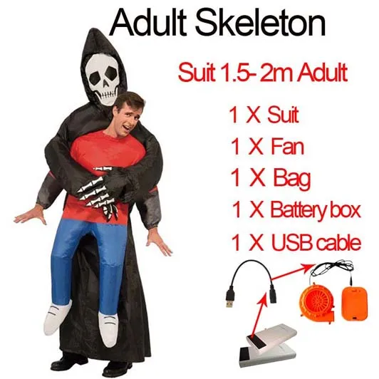 1.5 2m Inflatable Halloween Human Skeleton Costumes Polyester