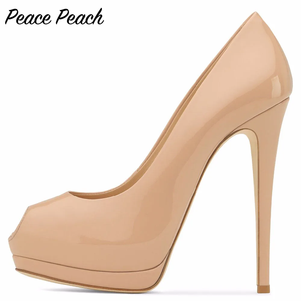 2017 New Arrive Peep Roe Platform High Heel Pumps Thin Heels Shoes Patent Leather For Women Ladies Plus Size |