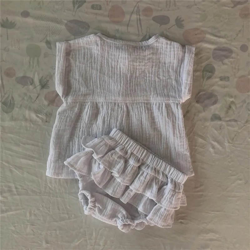 Летние льняные топы для новорожденных девочек, Короткие штаны с оборками, одежда, комплекты одежды для детей, roupas menina