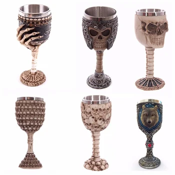 

Double Wall Stainless Steel mugs,3D Skull Drinking Milk Coffee Mug,Personalized Dragon Bone Skull Metal Wine Goblet