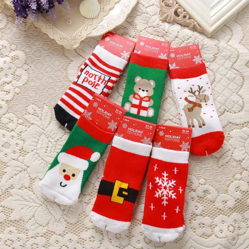 DreamShining Christmas Girl Boy Socks Children Cotton Cartoon Jacquard