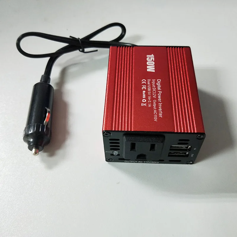 Multifunction 150W Red Car Household Modified Sine Wave Power Digital Inverter DC 12V to AC 220V 150W Dual USB Supply