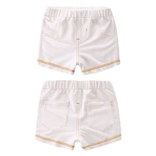 Летние детские однотонные Короткие штаны с принтом для мальчиков и девочек, детские повседневные джинсовые шорты до колена