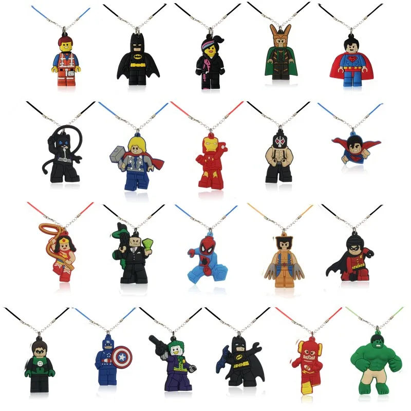 

20pcs/lot Superhero Cartoon Action Figure Batman Superman PVC Pendant Necklace Chain Choker Kid Gift Party Favor Fashion Jewelry