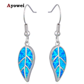 

Unique Leaf Design Wholesale Retail Blue Fire Opal Silver Drop Dangle Earrings for women Fashion Jewelry OE587A