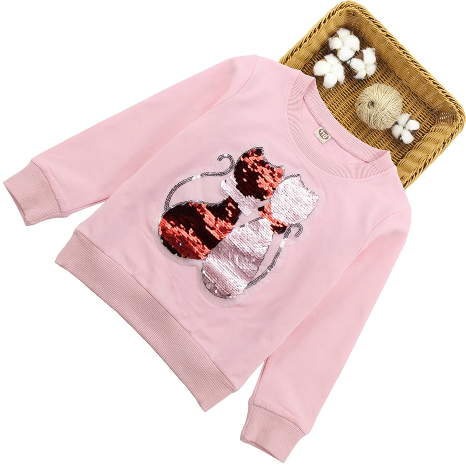 Свитшоты для девочек детские толстовки с изображением лисы и блестками свитер с длинными рукавами на осень и зиму детская футболка 6, 8, 10, 12, 13, 14 лет