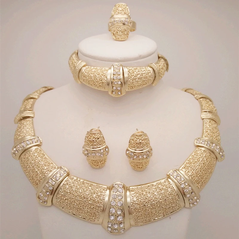 2016 New Free Shipping 18K Nigerian Beads Wedding Jewelry Set Bridal Dubai Gold Plated Jewelry Sets