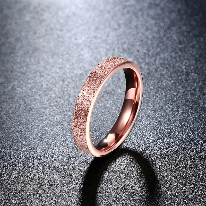 YANHUI Never Fade Rose Gold Color Wedding Ring Titanium Steel Jewelry Frosted Couple Engagement Rings For Men and Women LR089