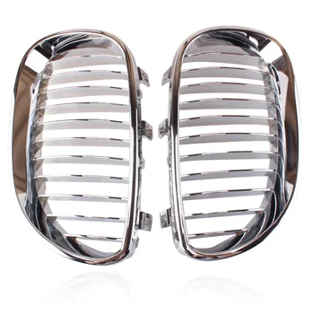 

New Arrival 2x Silver Chrome Front Hood Kidney Sport Grills Grille For BMW M5 E60 E61 5 Series 2003-2009