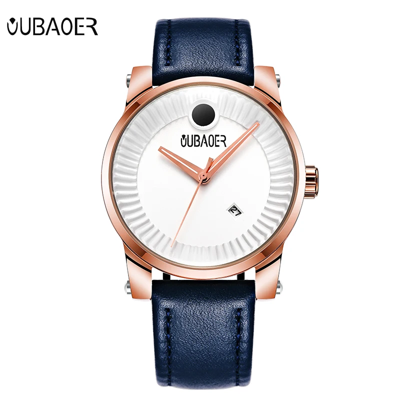 

OUBAOER Men Rose Gold Watch Slim Leather Strap Minimalist Wrist Watches Quartz Sports Waterproof Watch Clock Relogio Masculino