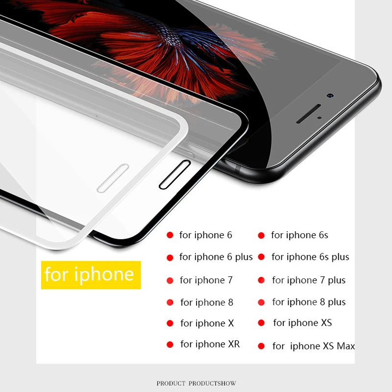 Защитное стекло с закругленными краями 11D для iPhone 7 8 6 6S Plus, закаленное защитное стекло для X XR XS Max