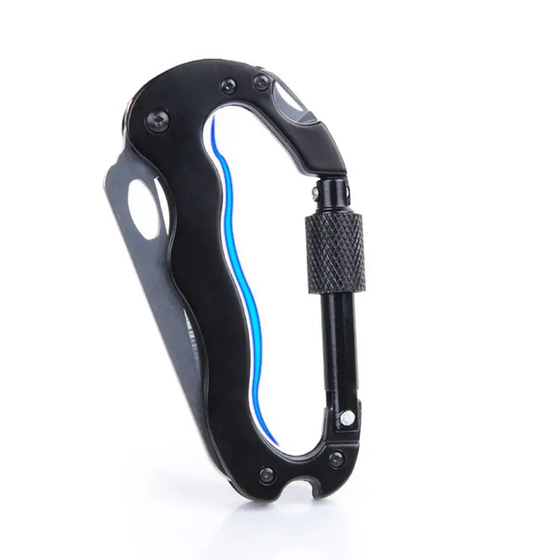 Outdoor Multi-function climbing buckle,Knife Screwdriver Aluminum Climbing Carabiner Hook Gear Buckle Lock Multi EDC Tool 5 in 1