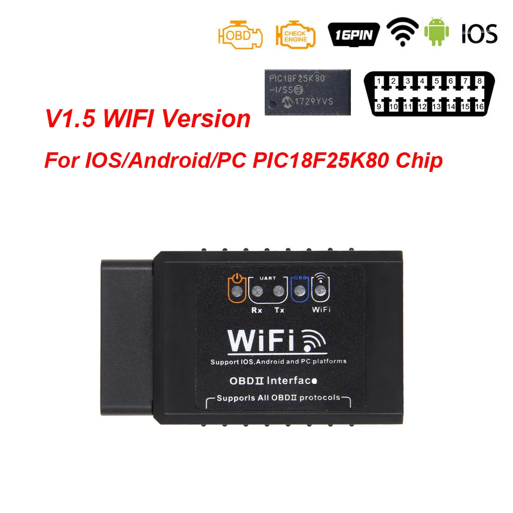 ELM 327 V1.5 OBD2 Bluetooth Wi-Fi сканер для Android/IOS elm327 V1.5 PIC18F25K80 OBD 2 OBD2 автомобильный диагностический инструмент считыватель кодов