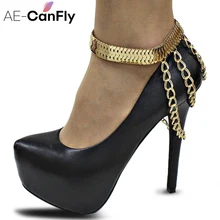 AE-CANFLY голеностопного сустава Сеть ювелирных золотой браслет Для браслетов и ботинок цепи драпированные Многослойные каблук Кристалл ножные браслеты для Для женщин 1 шт. 1K3015