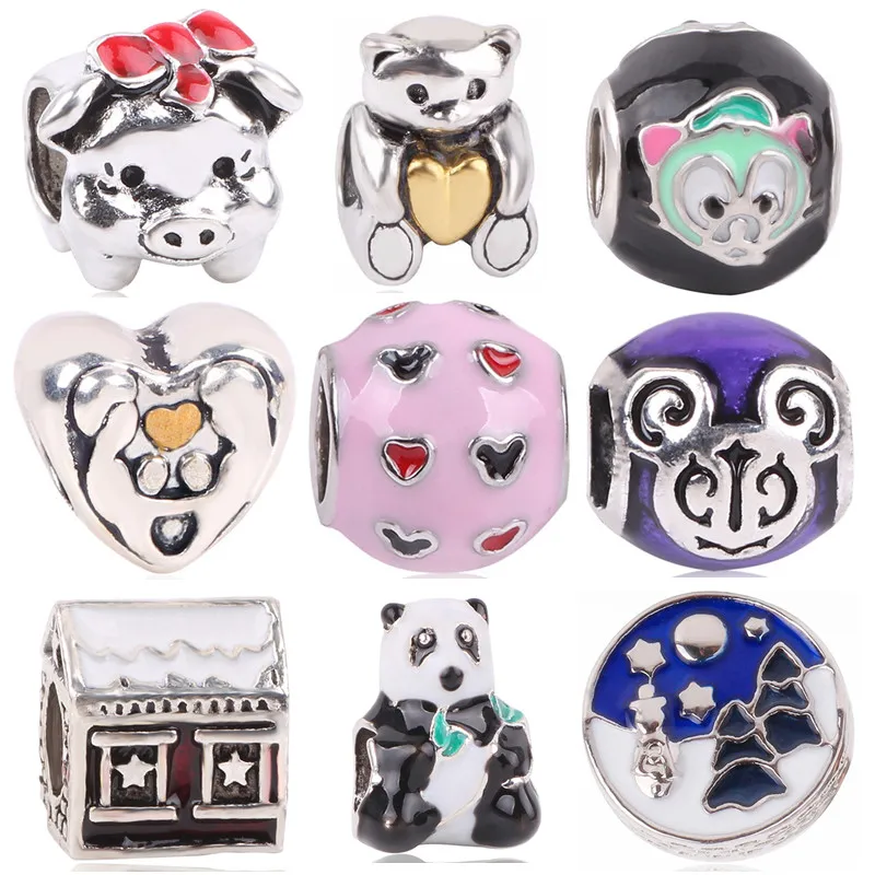 

AIFEILI Antique Silver Color Cat Bear Pig Mouse House Christmas Bead Charm For European Pandora Charm Bracelets