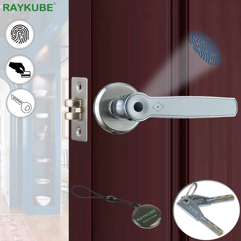 

RAYKUBE Biometric Fingerprint Door Lock Knob Smart Card Deadbolt Keyless Electronic Door Lock For Home Office Easy Replacement