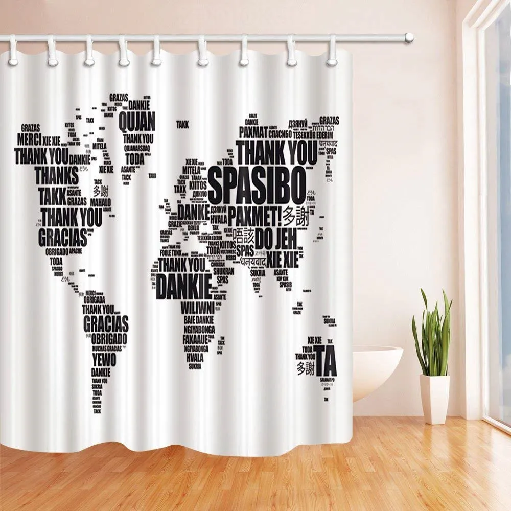 Creative Map Decor World with Thank You Letter for Kids Mildew Resistant Polyester Fabric Shower Curtains Bathroom Showe | Дом и сад