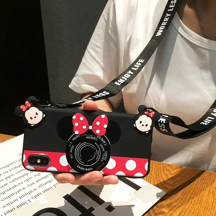 

For Huawei P20 P20pro minnie phone case p10/ p9 plus soft TPU back cover P20 lite cute pink camera holder shell girl gift +strap