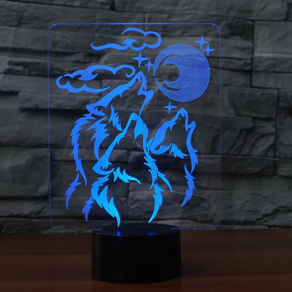 Спальня атмосферу 3D настольная лампа Led 7 цветов Изменение волки животных вызова ночник сна освещения декора подарки светильники
