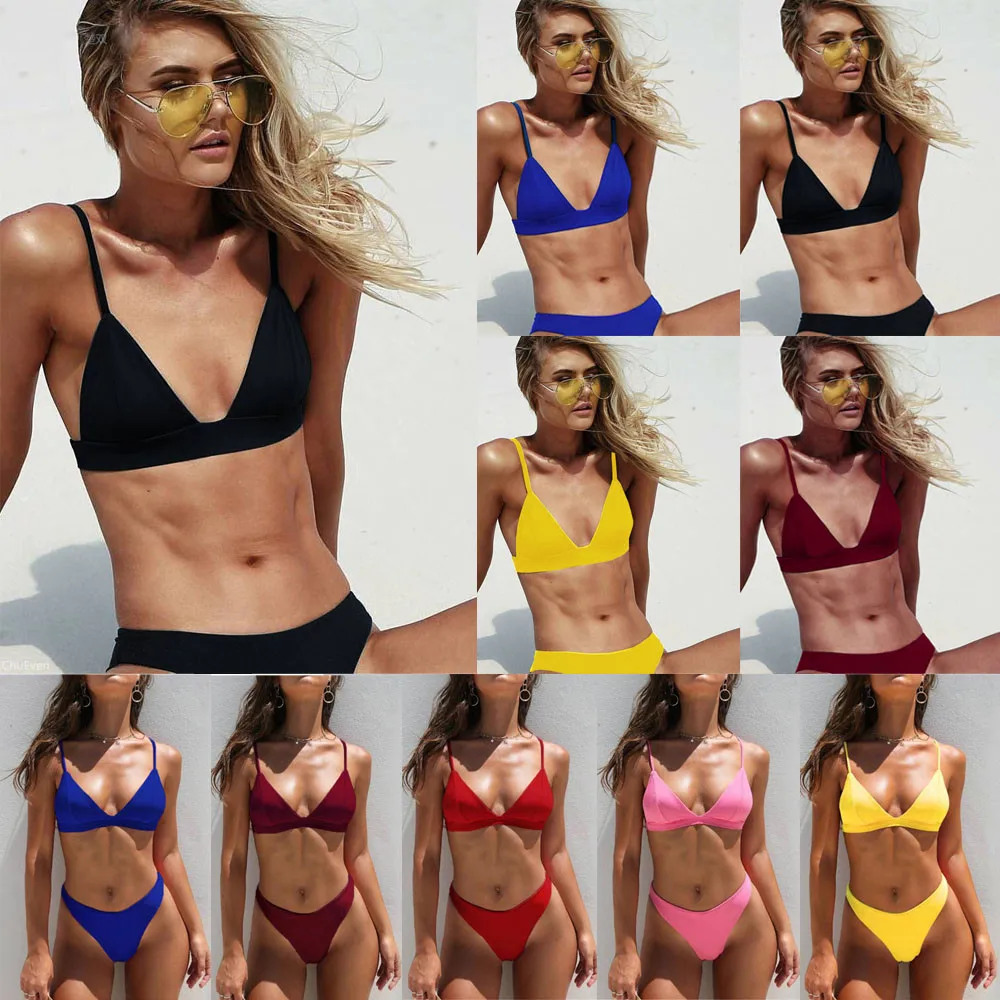 

Women Bandage Bikini Set Push-up Bra Swimsuit Swimwear Triangle Bathing Suit Drop ship Brazilian Bikini set #YL1