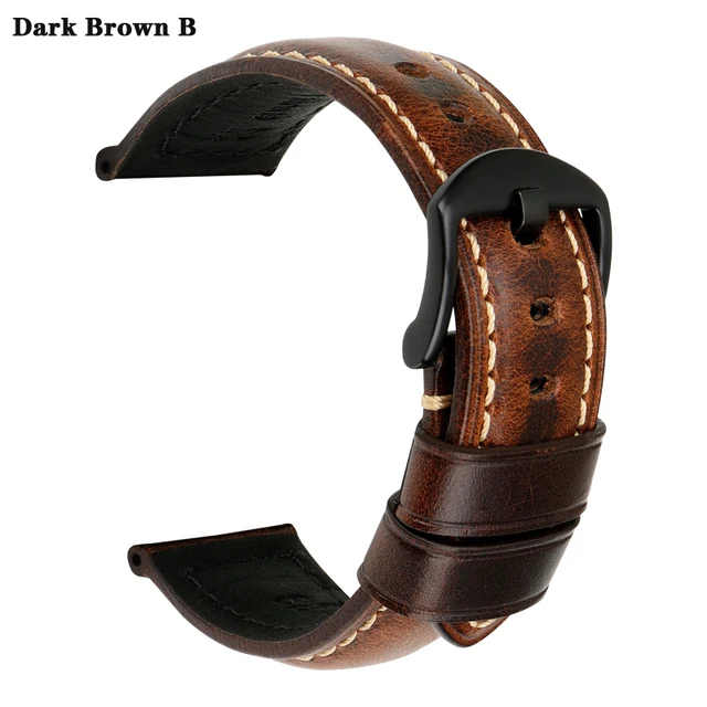 MAIKES Watch Strap Bracelet Watch Accessories 20mm 22mm 24mm Vintage Cow Leather Watch Band For Panerai Fossil Watchband Dark Brown B