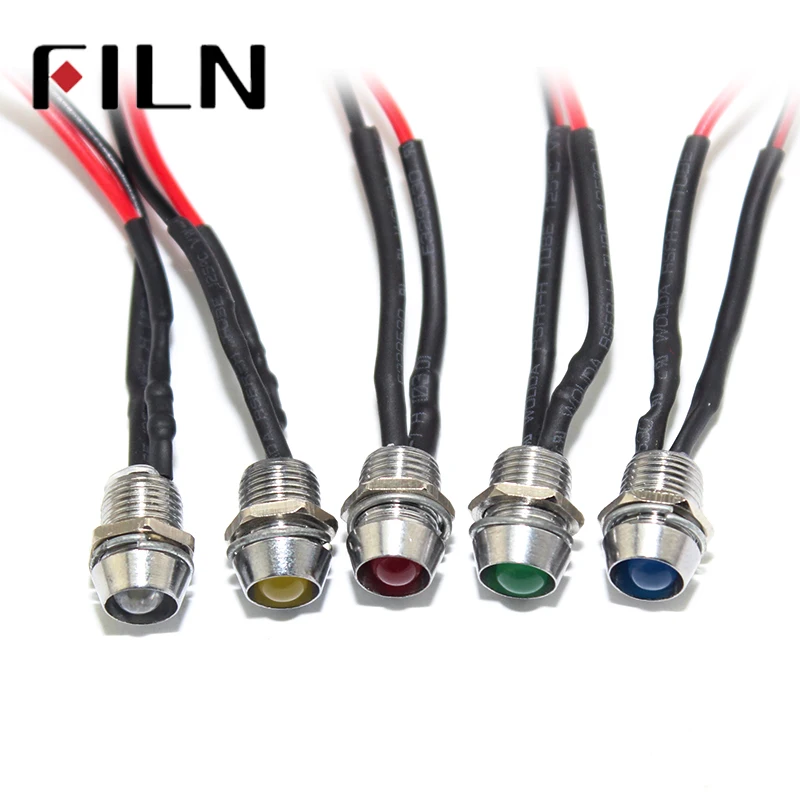 FILN Pre-wired effects led light 5V 12V 24V 220V LED 8mm signal light indicator light with 16cm wire pilot lamp