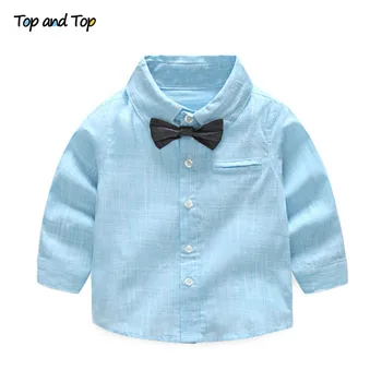 

Top and Top 2018 New Arrival Summer Baby Boy Shirt Formal Cotton Bow Tie Kids Blouse Striped Long Sleeve Casual Children Top