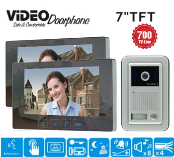 

ZHUDELE 7" Color Video Door Phone Video Intercom Doorphone Night Vision Camera Doorbell Kit for Home one to two intercom system