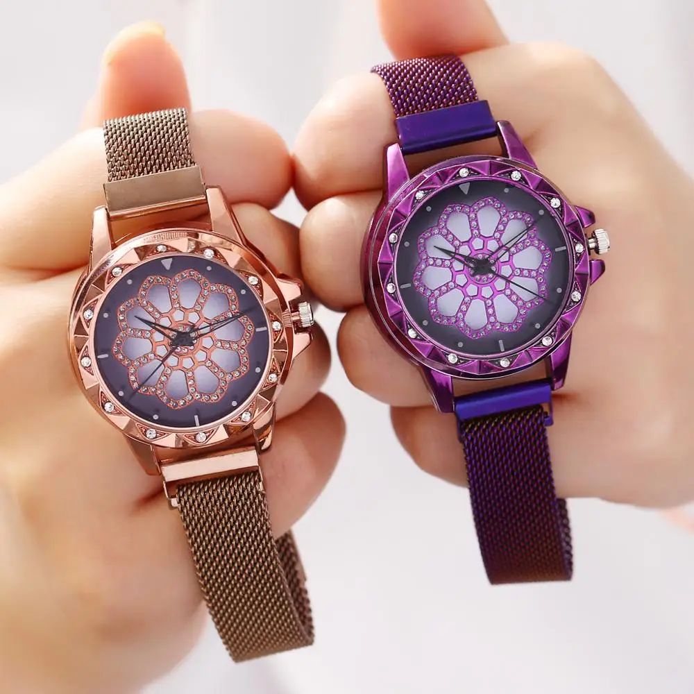 

2019 Luxury Rose Gold Watches Women Bracelet Lucky Diamond Ladies Dress Starry Sky Magnetic Quartz Wristwatch relogio feminino